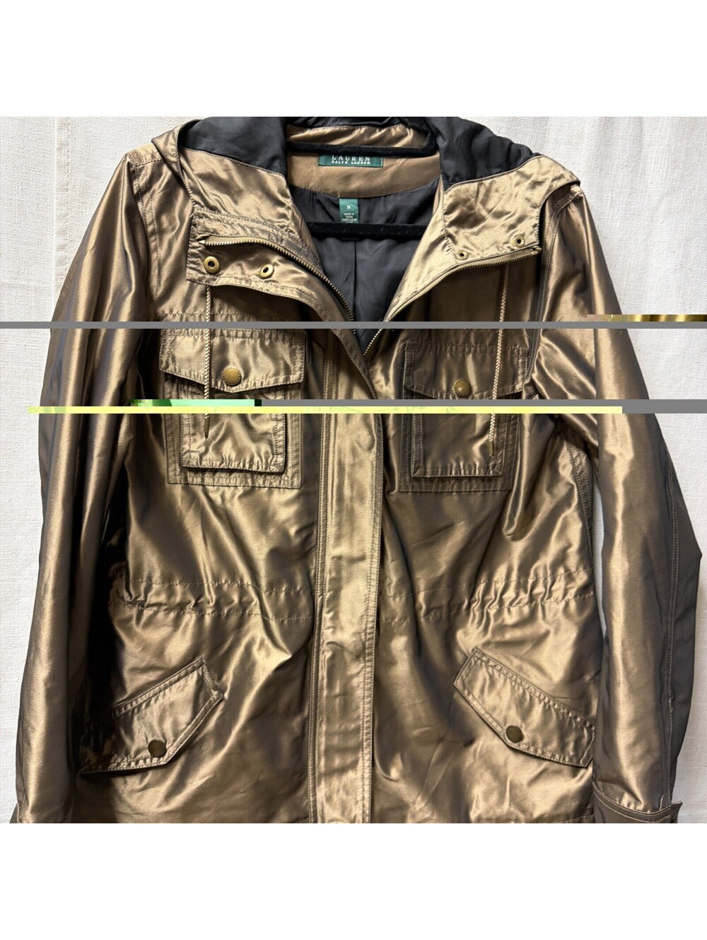 Ralph Lauren Womens Gold Hooded Windbreaker Jacket Size Medium